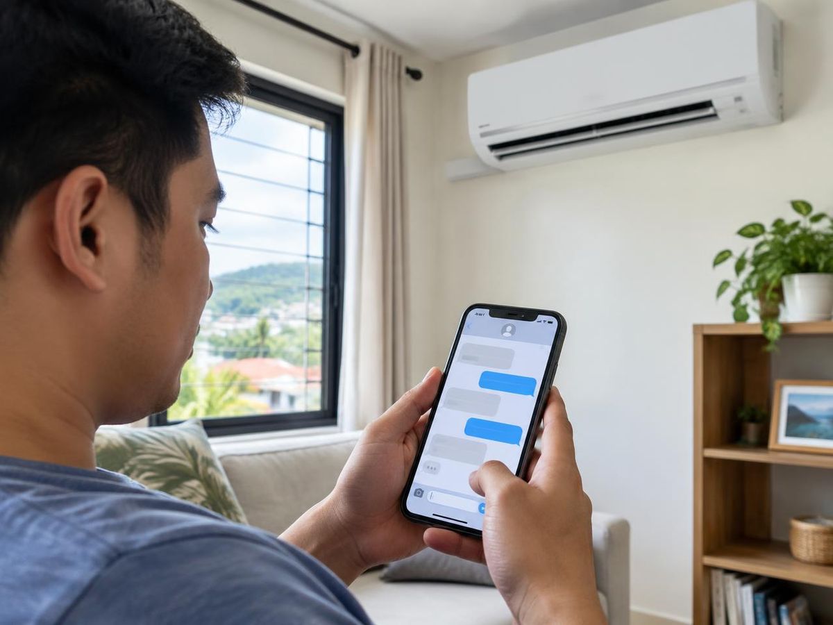 Aircon technician responding between service calls